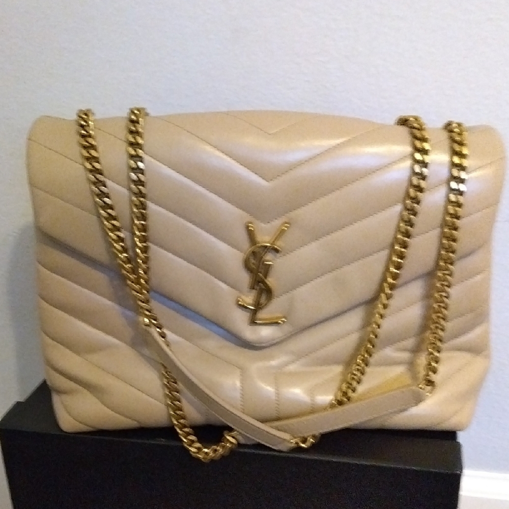 Yves Saint Laurent Tan Quilted Shoulder Bag with Gold Chain